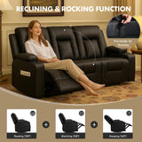 LUCKLIFE Leather Recliner Sofa Set with Manual Recliners,Living Room Furniture Set with Reclining Couch,Loveseat and Armchair,Living Room Chair with Cup Holders,Black (3+2+1) LUCKLIFE