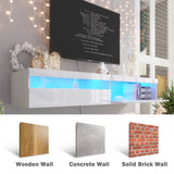 ANTISTA Floating TV Stand with Led Lights, 71 inch Wall Mounted TV Shelf with Power Outlet, Modern Entertainment Center Media Console with Storage Cabinet, Up to 80 Inch TVS, White ANTISTA