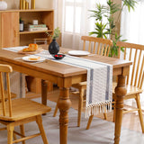 Tosleo Boho Table Runner 12×108 Inches Long with Tassels Grayish Blue Double Striped Farmhouse Rustic Table Runner for Dining Wedding Party（One Piece） Tosleo