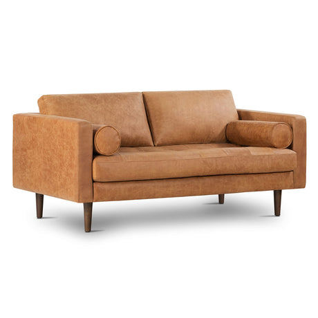 POLY & BARK Napa Leather Couch with Feather – 72-Inch Apartment Full Grain Leather Sofa with Tufted Back-Down Topper On Seating Surfaces – Pure-Aniline Italian Leather – Cognac Tan POLY & BARK