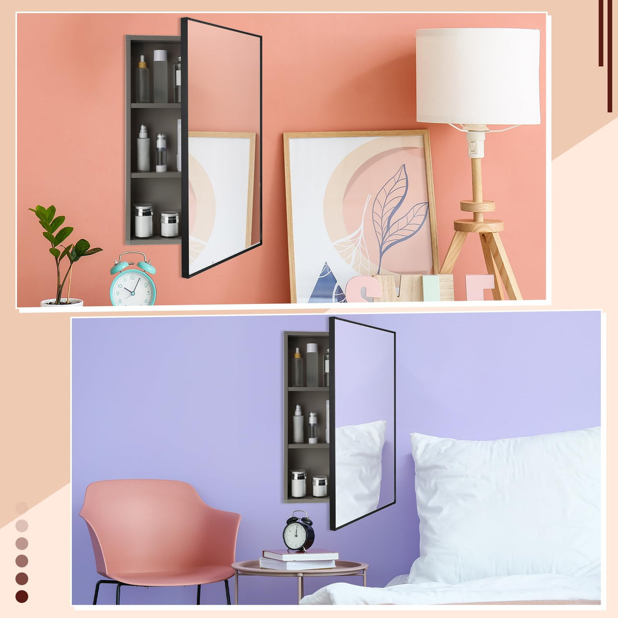 Suzile Modern 16 x 24 x 4.3 Inch Medicine Cabinet with Mirror Wall Mounted Framed Recessed Bathroom 3 Shelves Wall Mounted Sliding Doors(Light Grey,1 Pack) Suzile