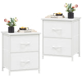 Somdot White Nightstand Set of 2, Small Dresser for Bedroom with 2 Drawers, Bedside Table Night Stand End Table with Fabric Bins for Bedroom Kids Closet Dorm Guest Room, White Leather Somdot