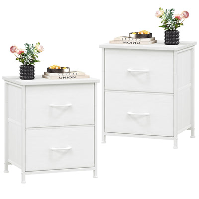 Somdot White Nightstand Set of 2, Small Dresser for Bedroom with 2 Drawers, Bedside Table Night Stand End Table with Fabric Bins for Bedroom Kids Closet Dorm Guest Room, White Leather