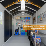 8x6 FT Resin Storage Sheds with Floor and Adjustable Openable Windows, Large Waterproof Garden Sheds with Base, Outside Plastic Sheds with 2 Windows for Backyard Garden Patio Lawn Tools Storage, Gray WELYAS