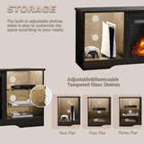 LEMBERI 58 Inches Fireplace TV Stand for TVs up to 65 Inches Console with 18'' Electric Fireplace & Remote, Wooden Modern Entertainment Center for Living Room with LED Light Glass Shelves (Black) LEMBERI