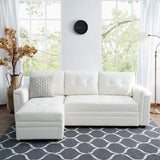 Naomi Home L-Shaped Sectional Sleeper Sofa with USB Ports - Convertible Pull-Out Bed, Ample Storage, Timeless Design, Durable Construction, White/Air Leather Naomi Home