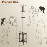 Hoctieon Coat Rack Freestanding, Coat Tree with Umbrella Holder, Metal Coat Rack Stand with 12 Hooks, Standing Coat Hanger Stand, Umbrella Stand for Entryway, Hat Rack Stand for Home Office, Brown Hoctieon