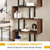 DWVO Geometric Bookshelf, 5-Tier Bookshelf S-Shaped Bookshelves, Industrial Geometric Bookcase Freestanding Multifunctional Storage Shelving for Living Room Home Office, Retro Brown DWVO