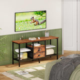 Furologee TV Stand with 2 Fabric Drawers, 42 Inch Small Entertainment Center with Open Storage Shelves, Media Console Table for Bedroom, Living Room, Rustic Brown Furologee