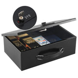 KYODOLED Fireproof Lock Box for Documents, Dual Combination and Key Lock Security with Carrying Handle, Metal Strong Safe Box to Keep Personal Items,Documents, Exterior 12.8" x 8.4" x 4.5", Black KYODOLED