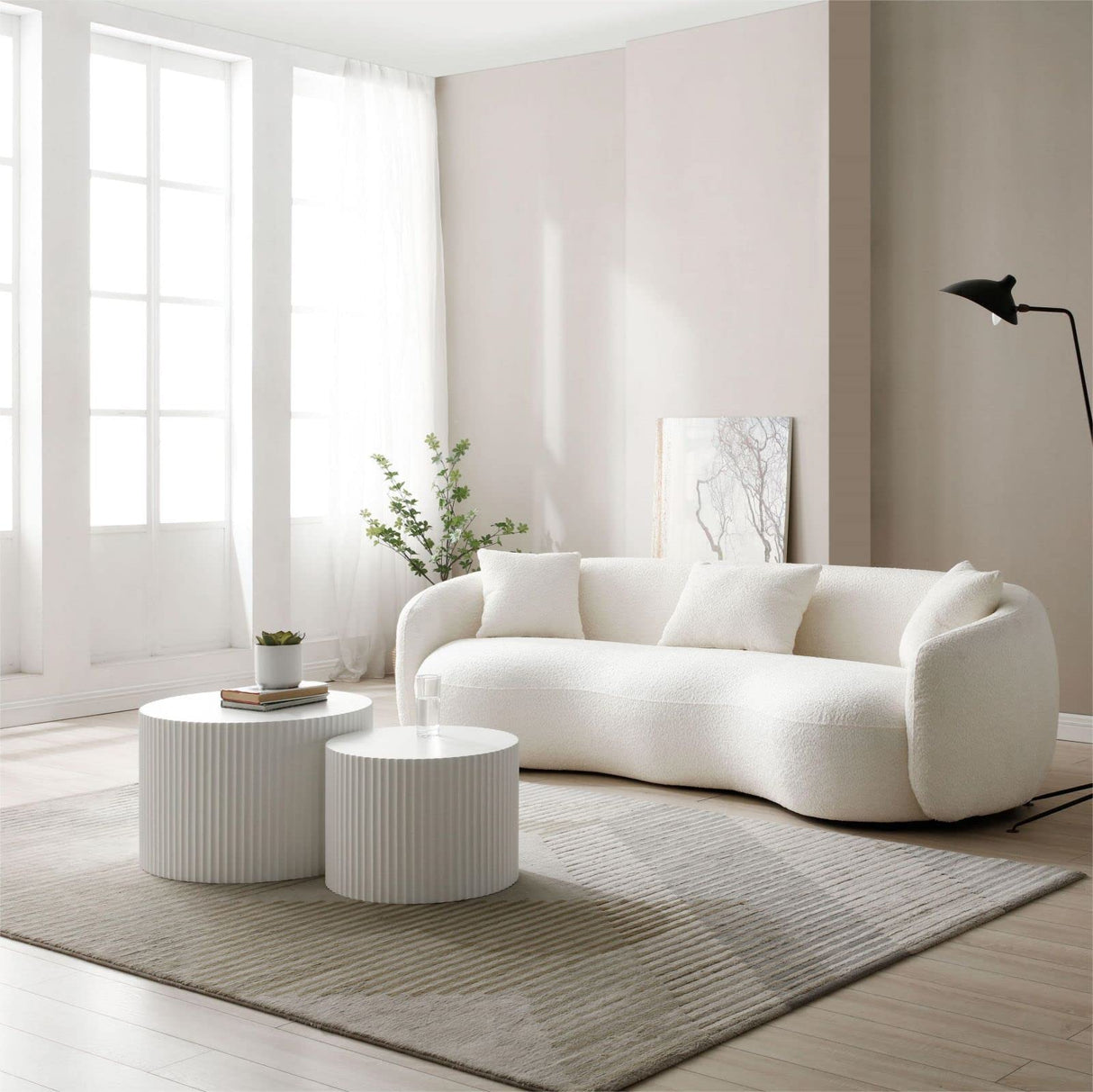 KEVINSPACE Round Coffee Table Set of 2 Nesting Coffee Table Modern for Living Room, Round End Table Set, Wooden Circle Side Table No Need Assembly Accent Furniture for Bedroom Balcony Lounge White KEVINSPACE