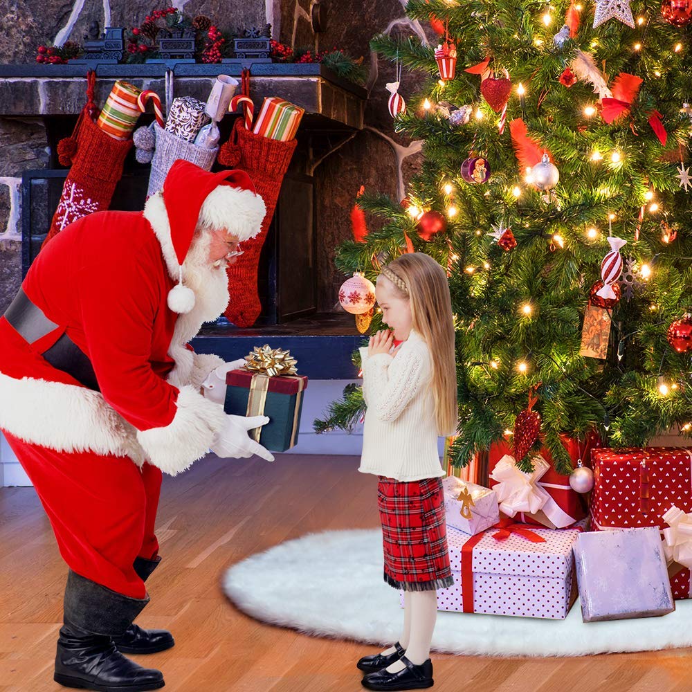 Christmas Tree Skirt - 48 Inches White Christmas Tree Skirt, High-End Soft Classic Fluffy Faux Fur Tree Skirt for Xmas Tree Decorations and Ornaments TOBEHIGHER