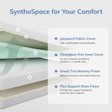 SynthoSpace Queen Mattress 8 Inch Green Tea Memory Foam Mattress, Fiberglass Free & Medium Firm, CertiPUR-US Certified Foam for Cool Sleep & Pressure Relief, Bed in a Box, 60"×80"×8" SynthoSpace