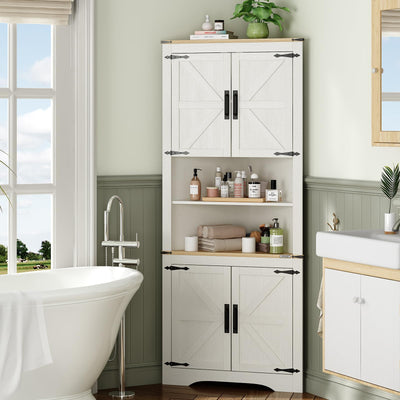 Redlife Farmhouse Corner Cabinet, Tall Bathroom Storage Cabinet, 71” Tall Corner Cabinet with Door, White Corner Bathroom Cabinet for Laundry Room, Kitchen, Living Room, Corner Hutch