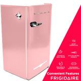 Frigidaire Retro Compact Fridge with Chiller, 3.2 cu ft Countertop Fridge with Built-In Bottle Opener, Compact Refrigerator for Office, Bedroom, Dorm Room or Cabin - 16.5"D x 19"W x 31"H (Pink) Frigidaire