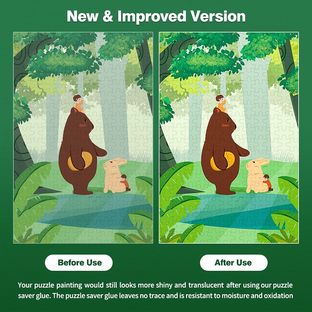 Puzzle Glue, Clear with Sponge Applicator, Quick Dry, Easy to Apply Puzzle Glue and Frame, Puzzle Saver Glue for 1000/1500/3000 Pieces Jigsaw Puzzles Glue 【Total 2 Bottles - 240ML（8oz）】 GRLELOU