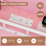 ADORNEVE Queen Canopy Bed Frame with LED Lights and Charging Station, Velvet Upholstered Platform Bed for Girls,Headboard with Charging Station & Guardrail & Crystal Button,Pink ADORNEVE