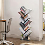 SHEEPAM 10 Tier Tree Book Shelf, Floor Standing Wood Bookshelf for Narrow Space, Storage Organizer Bookshelves for Books/CDs/Magazine, Bookcase with Shelves for Home Office, Living Room - Black SHEEPAM