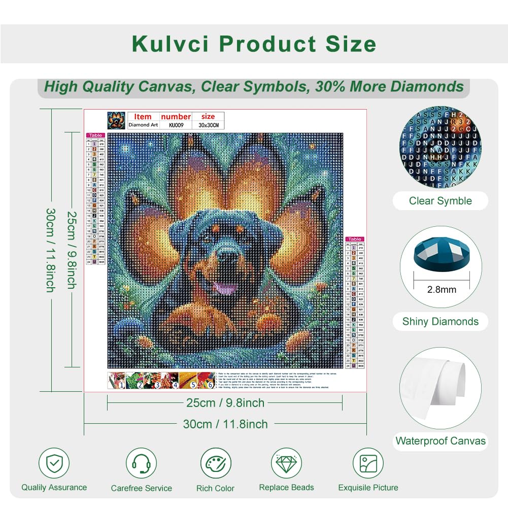 Kulvci Dog Diamond Painting Kits for Adults, Diamond Art Kits for Beginners, 5D DIY Full Drill Gem Craft for Home Decor Gift 12x12inch Kulvci