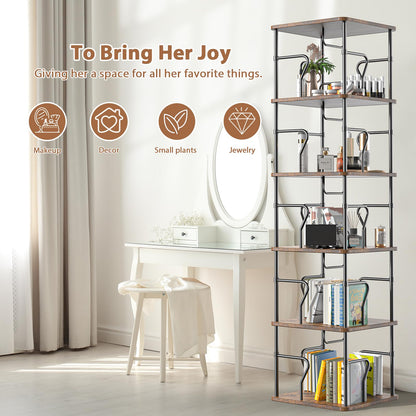 VYRIVA 5 Tier Square Rotating Bookshelf Tower, Spinning Bookshelf, 360° Display Round Bookcase, Floor Standing Corner Revolving Bookshelf Organizer Storage Rack for Home Study Office, Small Spaces