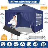 COBIZI 10x10 Pop Up Canopy Tent with 4 Sidewalls, UPF 50+Waterproof Outdoor Canopy with Air Vent, Instant Portable Camping Canopies Gazebo for Commercial Sun Shade Party, 4 Sandbags(Dark Blue) COBIZI