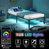 HAVONIZD Twin Bed Frame with LED Lights & Charging Station - 14 Inch Heavy Duty Metal Platform Bed Frame No Box Spring Needed, Easy Assembly, No Noise HAVONIZD