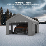 10x20FT Carport, Heavy Duty Carport with Roll-Up Sidewall and Ventilated Windows with Removable Sidewalls, 180g Pe Waterproof Canopy, All-Season Outdoor Portable Garage for Pickup Truck Boat SUV OutdoorVibe