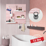 VUSIGN Pegboard Combination Wall Organizer Kit, 4 Pieces Pegboards and 17 Accessories Modular Hanging, Wall Mount Display Peg Board Panel Kits for Bedroom, Home, Office, Bathroom, 22" x 22", Pink VUSIGN