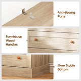 Vyre 71" Tall Farmhouse Bookshelves with Drawers, Set of 3 – Large Modular Bookcase with Adjustable Shelves, Storage Cabinet for Living Room, Kitchen, Home Office, Brown Vyre