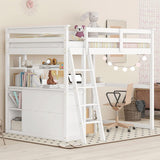 MERITLINE Full Size Loft Bed with Desk and Shelves, Wooden Loft Bed Full with Storage Drawers for Kids Teens Boys Girls,No Box Spring Needed (Full, White) MERITLINE