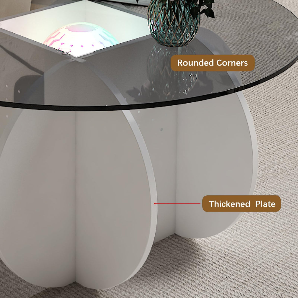 HedoAjim Round LED Coffee Table with Glass Top,Center Table with Storage for Living Room,Small Spaces, Office, and Lounge,32" White and Grey Glass Coffee Table with Smart Music Lamp HedoAjim