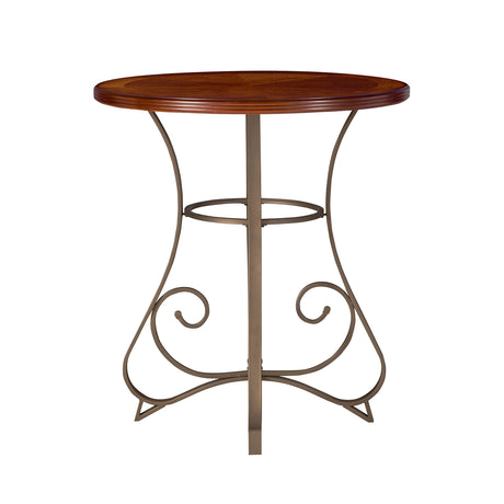 Powell 697-404 Hamilton Pub Table, Brushed Faux Medium Cherry wood Matte Pewter & Bronze metal 36" x 36" x 42" tall Powell