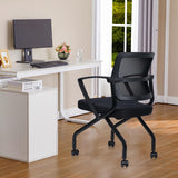 CLATINA Foldable Mesh Ergonomic Training Room Chair Guest Reception Stack Chairs with Caster Wheels and Arms for Office School Church Meeting Conference Training Waiting Room Black (Black Mesh, 1PK) CLATINA