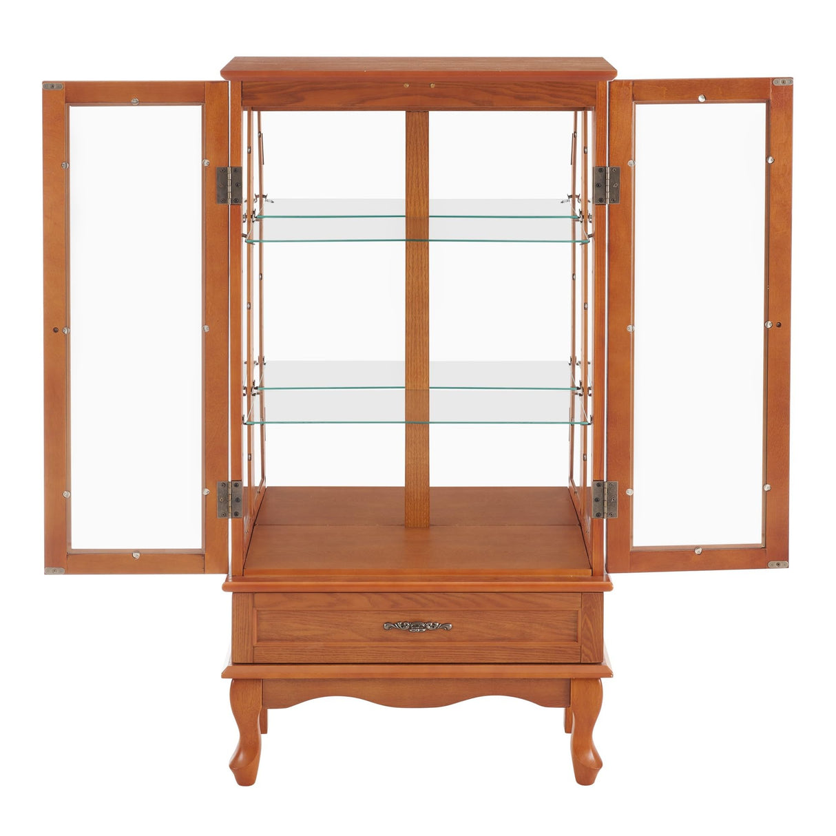 KEIKI Lighted Glass Display Curio Cabinet, 49" Tall Display Case with Adjustable Glass Shelves and Mirrored Back Panel for Living Room, Kitchen, Light Blub Included, Oak KEIKI