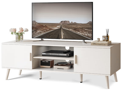 SUPERJARE TV Stand for 55 Inch TV, Entertainment Center with Adjustable Shelf, 2 Cabinets, TV Console Table, Media Console, Solid Wood Feet, Cord Holes, for Living Room, Bedroom, White