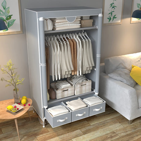 ASSICA Portable Clothes Closet Rolling Door Wardrobe with Hanging Rack Non-Woven Fabric Storage Organizer with Three Drawer Boxes No-Tool Assembly - 35.4 x 17.7 x 67.0 ‘’ (Gray) ASSICA