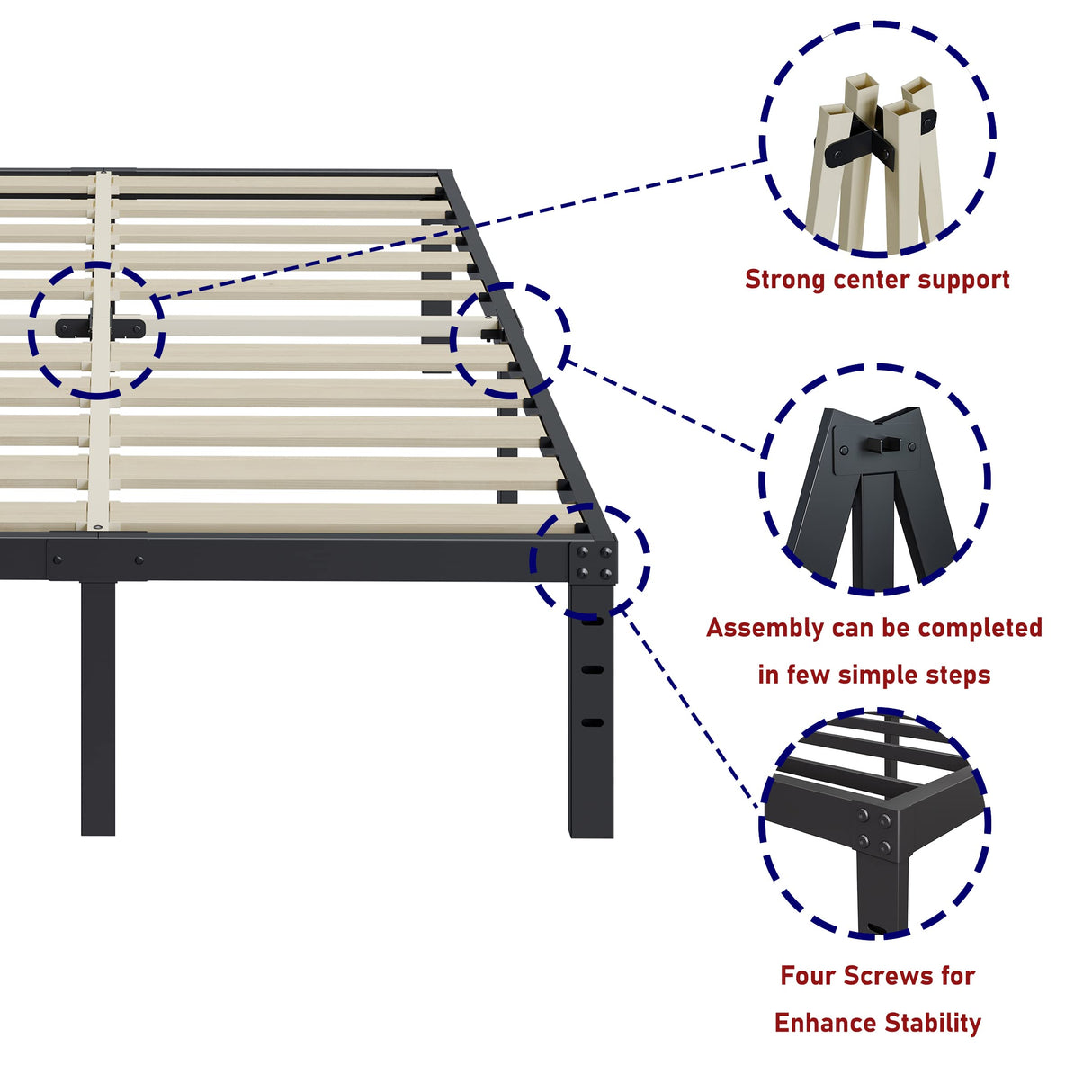 ZIYOO Queen Bed Frame 14 inch High 3 Inches Wide Wood Slats with Heavy Duty 3500 Pounds Support for Mattress, No Box Spring Needed, Easy Assembly, Noise Free ZIYOO