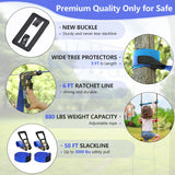 NINJA LINE 2x56FT Ninja Warrior Obstacle Course for Kids, Ninja Slackline with 11 Accessories, Slackline Kit with Pulley, Rope Ladder, Monkey Bar,Arm Trainer, Climbing Rope ninja line