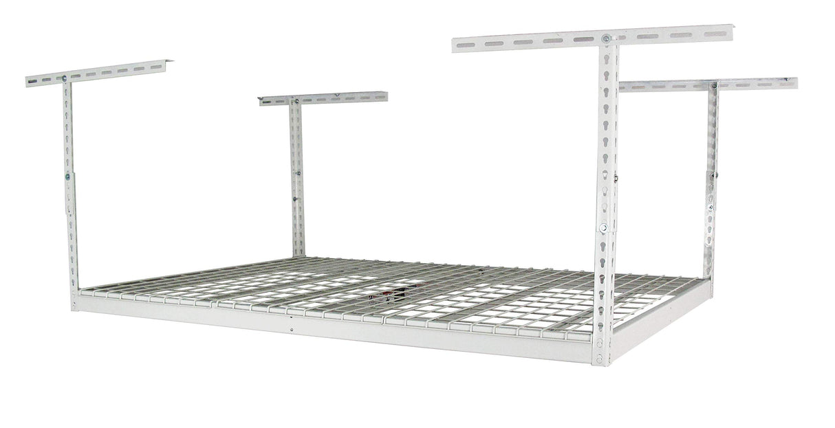 MonsterRax Overhead Garage Storage Racks 4x6, Ceiling Mounted Shelving, Adjustable Hanging Storage Organizer, Heavy Duty Steel, Holds 500 Pounds, Color: White, Adjusts 24"-45” off Ceiling MonsterRAX Storage Solutions