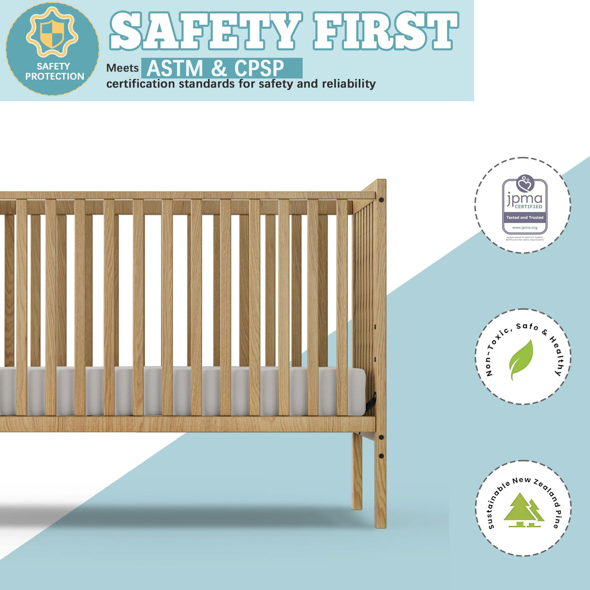 Saylike Baby Crib 5-in-1 Convertible, Wood Full Size Toddler Bed for Small Baby, Made of Sustainable Natural Pinewood Cribs, Non-Toxic Finish, Simplistic Nursery Furniture (Natural) Saylike