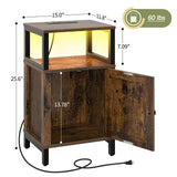 Yoobure Farmhouse Nightstand with Charging Station, Wood Night Stand End Table with USB Ports, LED Bed Side Table with Storage Cabinet, Bedside Table for Bedroom, Living Room Rustic Brown Yoobure
