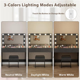 Furmax Vanity Desk Set with Large Lighted Mirror, 35.4 Inch Makeup Vanity Table with 2 Drawers, Cushioned Storage Stool, 3 Lighting Modes Brightness Adjustable, Dressing Table for Bedroom (Black) Furmax