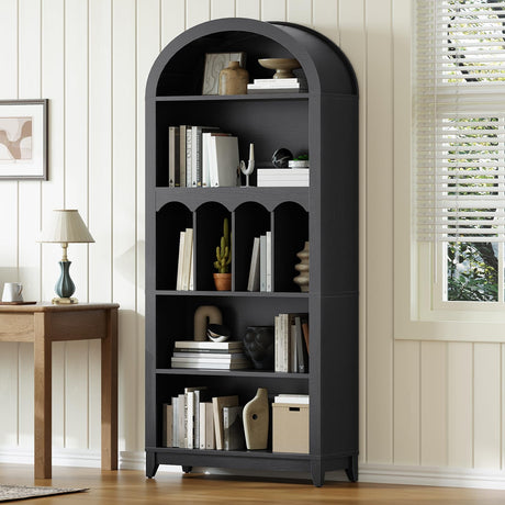 HOOBRO Arched Bookshelf, 70.9" Tall Arch Bookcase with Storage, 5-Tier Farmhouse Book Shelf, Modern Arched Cabinet, Wooden Bookshelf with Open Display Shelves for Living Room, Office, Black BK53SJ01 HOOBRO