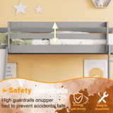 OYUMOENTS Twin Over Twin Bunk Bed with Slide, Low Bunk Bed Frame with Detachable Rails, Convertible Kids Bed with Slide and Ladder for Kids Boys Girls, Gray OYUMOENTS