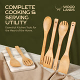 Woodlands-USA Wooden Spoons for Cooking - 6-Piece Wooden Kitchen Utensil Set - Natural Material Bamboo Spatula & wooden cooking utensils - Wooden Spatulas & Wooden Spoons Cooking Tools Set WOODLANDS USA