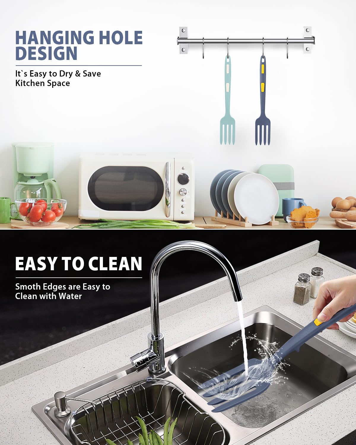 Silicone Flexible Fork, 11.6 Inch Heat Resistant Cooking Fork, Large Non Stick Fork for Mix Ingredients, Mash Food, Whisk Eggs (GT) DaiRen Kitchen