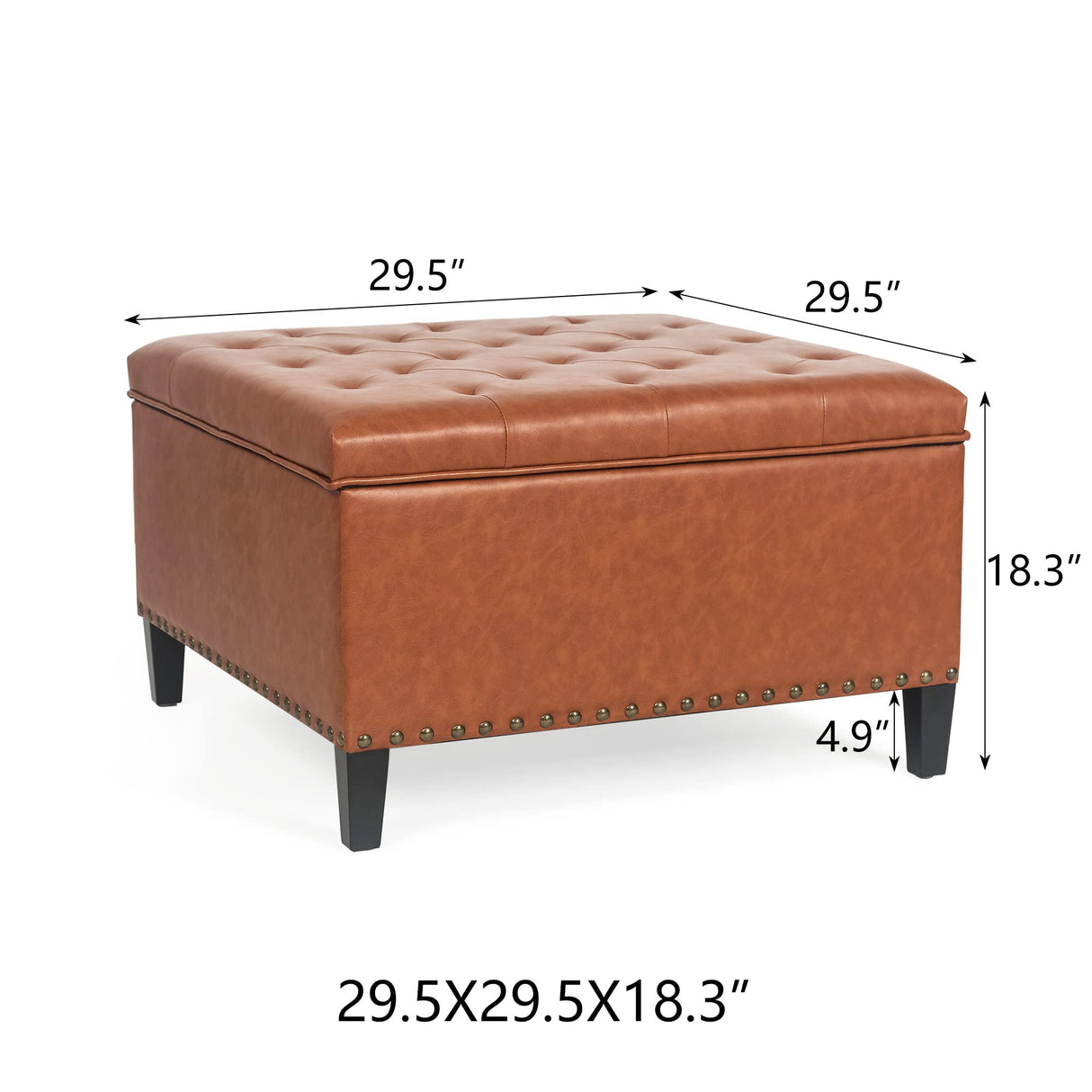 Homebeez Faux Leather Storage Ottoman Bench, Square Coffee Table Footstool Footrest with Wood Legs for Living Room (Cognac Brown) Homebeez
