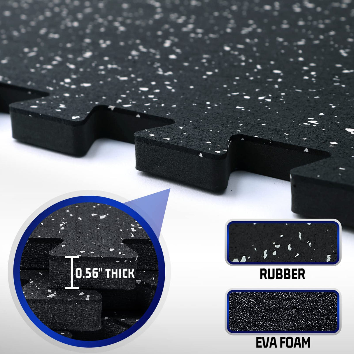 SUPERJARE 0.56'' Thick 12 Pcs 48 Sq Ft Rubber Top Exercise Equipment Mats, High Density EVA Foam Mats with Rubber Top, Interlocking Gym Flooring for Home Gym, Protective Workout Mat, Black/Grey SUPERJARE