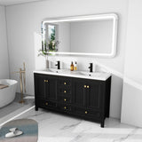 LUCKWIND 60" Bathroom Vanity with Sink, Modern Painted Bathroom Storage Cabinet with Ceramic Basin Sink Top, Faucet and Drawers, Mirror is Not Included, Black LUCKWIND