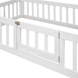 Harper & Bright Designs Twin House Bed with Fence and Door for Kids - White Wash Montessori Floor Bed Harper & Bright Designs